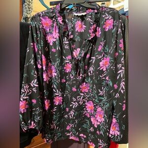 XL Counterparts Black and Pink Floral Blouse